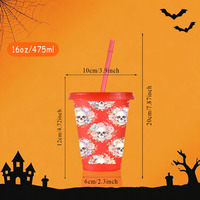 Gobelet en plastique à paillettes de 16 oz avec couvercle et paille, motif Crâne de sucre, Halloween, logo personnalisé, réutilisable, vente en gros d'usine OEM
