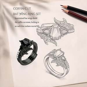 ชุดแหวนหมั้น Jeulia Until Death Coffin Cut Bypass Wing - Product Image 5