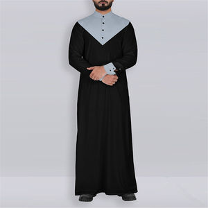 <b>Men</b> Blue Color Thobes Islamic Dress Long Muslim <b>Kaftan</b> Abayas Daffah Thobes Custom Logo Fashion Robe Jubbah Thobes Clothing - Product Image 2