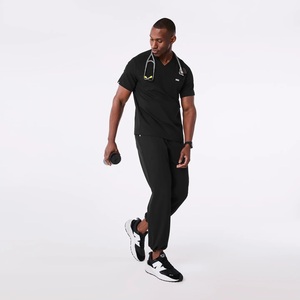 Haut de gommage médical à col en V pour hommes-Uniforme d'hôpital, gommages d'allaitement, ensemble de gommages chirurgicaux avec panneaux en maille et quatre poches - Product Image 4