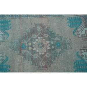 Alfombra Turca Vintage de Lana Azul, 1,7x3,6 pies (51x111 cm) - Product Image 5