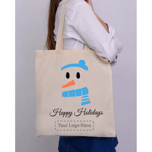 Merry Christmas Blue Snowman Tote <b>Bag</b> <b>Medium</b> Cotton <b>Bag</b> with Heat Transfer Printing Washable Screen Pattern for Advertising - Product Image 4
