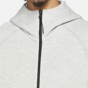 Men's Gray Hooded Zip-Up Sweatshirt Regular Fit Solid <b>Colour</b> Casual Fleece Jacket With Side Pockets Autumn Wear 2027 - Product Image 3
