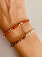 Bracelet artisanal personnalisé style automne en perles de rocaille et perles d'eau douce, ton citrouille, bijoux en pierre naturelle pour femmes, idéal pour les boutiques