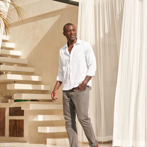 BEAM Smoking pour homme à col en V, manches longues, boutons recouverts, 40% Coton 60% Polyester, 220 grammes, formel d'été, anti-humidité - Product Image 1