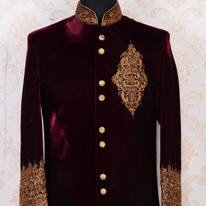 NEW ZARI EMBROIDERY on SHERWANI on VELVET FABRIC & ALSO MATCHING SHOE WITH DRESS for PARTY-WEAR/ WEDDING Dress @ 2022 - Product Image 1