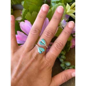 Handmade Kingman Turquoise <b>Sterling</b> <b>Silver</b> Heart <b>Adjustable</b> <b>Ring</b> Natural Stone Jewelry for Everyday Wear - Product Image 2