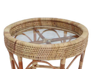 Mesa de Centro Redonda de Ratán Natural con Tapa de Vidrio Hecha a Mano, Color Marrón, para Decoración de Muebles de Sala de Estar, Hogar, Villa, Apartamento - Product Image 5