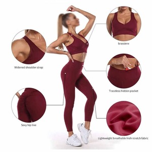 Top Fitness para mujer Conjuntos Patrón sólido Yoga Crop Sport Leggings Precio al por mayor Traje de entrenamiento de 3 piezas con tops cortos - Product Image 4