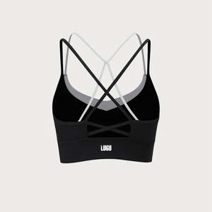 Soutien-gorge de sport sexy pour femmes, fabrication OEM personnalisée, bretelles, décolleté en V, dos croisé, bordure contrastée, maintien moyen, entraînement, fitness, gym - Product Image 5
