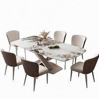 Ensemble table et chaises de salle à manger 6 places en quartz, style italien, luxe léger, design rectangulaire moderne et minimaliste, mobilier de maison