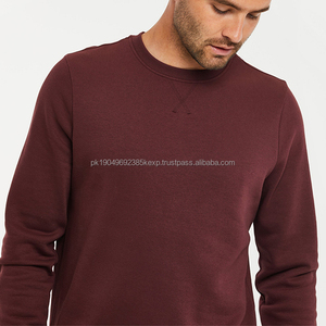 เสื้อสเวตเตอร์คอตตอน100% สำหรับผู้ชายเสื้อสเวตเตอร์คอกลมผ้าฟลีซใส่ได้ทั้งชายและหญิงไซส์ผ้าพันแขนเสื้อสีล้วนสำหรับฤดูหนาวเบอร์กันดี - Product Image 4