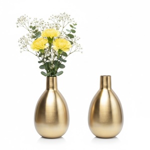 Handcrafted Golden Metal Flower <b>Vase</b> <b>Set</b> Of 2 Elegant Iron Tabletop Home Decor <b>Vases</b> For Home Living Room And Office Gifting - Product Image 3