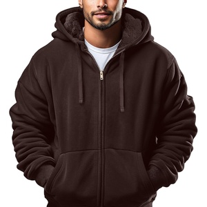 Sweats à capuche zippés lourds pour hommes épaules tombantes personnalisées col à capuche d'hiver surdimensionné motif solide et techniques teintées unies - Product Image 1