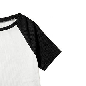 2026 Original Custom Breathable American Cotton Raglan Short Sleeve Crop <b>Top</b> T-Shirts Women <b>Black</b> White Spring Summer Slim Fit - Product Image 6