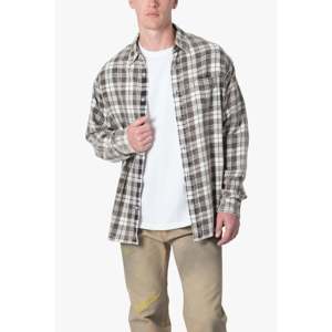 เสื้อเชิ้ตลายสก็อตวินเทจ ผ้าฝ้าย 100% ทรงหลวม สีดำ/สีน้ำตาลธรรมชาติ และสีน้ำเงิน/สีดำ - Product Image 4