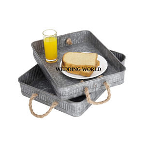 Juego de bandejas para servir galvanizadas de dos formas redondas hechas a mano, superventas, vajilla de diseñador, mesa, bandeja para servir de Metal al por mayor - Product Image 5