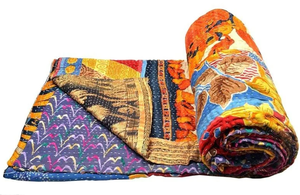 ผ้านวมลายปะติดทำด้วยมือผ้าคลุมเตียงขนาดควีนไซส์แบบกลับด้านได้ผ้าคลุมเตียงส่าหรีคอตตอนออร์แกนิค100% ตกแต่งเครื่องนอน - Product Image 6