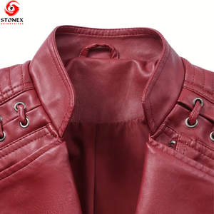 Veste en cuir pour femme coupe ajustée, veste en cuir pour femme personnalisée, design de mode confortable, vestes en cuir de couleur rouge - Product Image 4