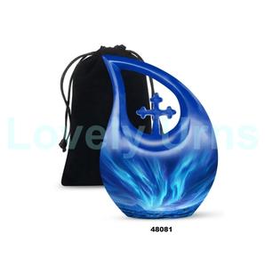 Urna Funeraria para Cenizas Humanas con Forma de Lágrima y Luz Azul Aurora, con Bolsa de Terciopelo Gratis - Product Image 1