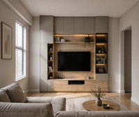 Meuble TV mural moderne de luxe KEJIA avec éclairage LED, finition bois, pour salon