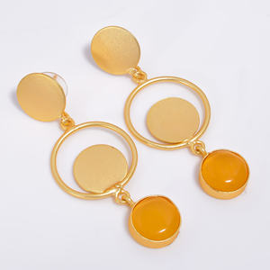 Hermosos pendientes de piedras preciosas de latón, pendientes de moda chapados en oro de 14K, fabricante de joyas de piedras preciosas de latón hechas a mano - Product Image 3