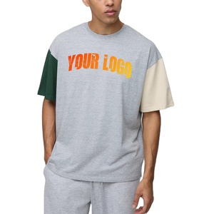 Custom Grey Oversized Colo T Shirt Men Streetwear Tee Heavy Cotton Contrast Sleeve Oversized T Shirt Wholesale - Product Image 1