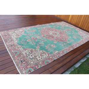 พรมวินเทจตุรกี ขนาดใหญ่ 5.5x9.5 ฟุต (168x290 ซม.) พรมขนสัตว์สีเขียวสไตล์โมร็อกโก - Product Image 2
