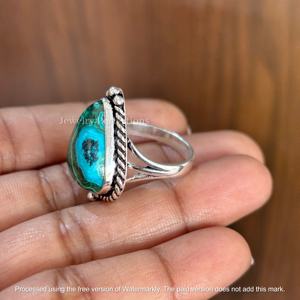 Bagues de créateur en argent plaqué argent faites à la main avec des pierres précieuses de chrysocolle et de malachite, bijoux élégants pour mariage, anniversaire, fiançailles - Product Image 2