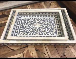 Plateau de service traditionnel en bois fait à la main avec poignées Plateau de service décoratif moderne pour le service de thé/café de mariage et de fête - Product Image 3