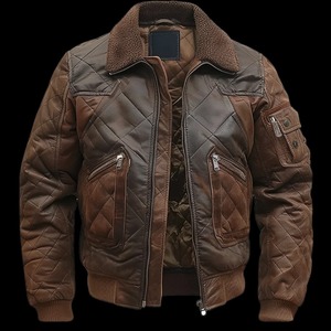 Quilted Genuine Leather Bomber <b>Jacket</b> for <b>Men</b> Vintage Winter Wear with <b>Canvas</b> Fabric Waterproof & Windproof - Product Image 1