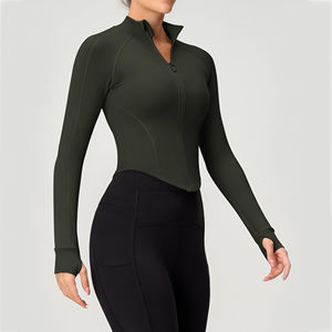 Veste de sport pour femme à col montant avec logo personnalisé, coupe ajustée, respirante, polyester/coton, entraînement, course à pied, fitness - Product Image 4