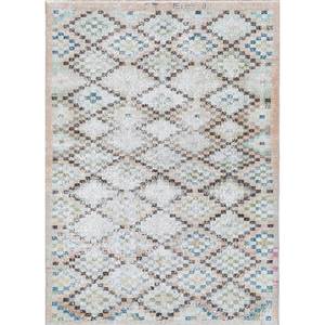 พรมขนสัตว์สีเบจและสีน้ำตาลลายเรขาคณิต ขนาด 9x12 ฟุต รุ่น Pae-2123 ทอมือ เหมาะสำหรับตกแต่งบ้าน ห้องนั่งเล่น หรือทางเดิน - Product Image 1