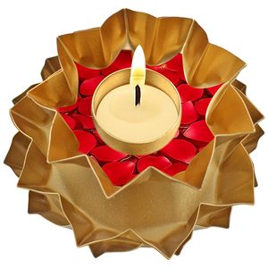 Brass Urli Bowl with Tealight <b>Candle</b> Holders for Diwali Festive Decoration Crafted from durable metal with a polished finished - Product Image 4