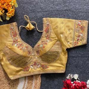 La última Blusa con estilo de algodón Khadi puro de Boutique india, producto más vendido, ropa lista para usar, diseñador de algodón, Color dorado, lo último - Product Image 1