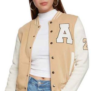 Vente en gros de design OEM/ODM veste universitaire extérieure vêtements pour femmes vestes de baseball vestes en cuir de laine vierge de haute qualité - Product Image 2