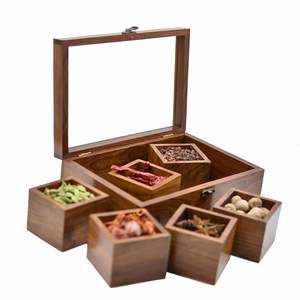 Boîtes en bois d'épices nautiques avec cuillère Designer de cuisine 6 boîtes avec verre et 1 cuillère design Stockage d'épices Calvin Handicraft - Product Image 5