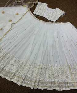 Prix de gros Lehenga Choli Dupatta indien pakistanais ethnique multicolore à la mode en coton avec broderie et sequins lavable - Product Image 3