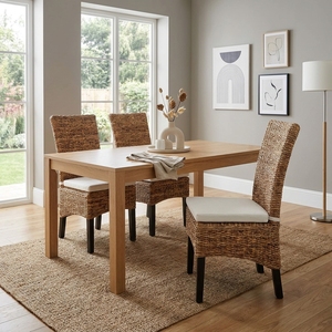 Chaise de salle à manger en feuilles de bananier tressées naturelles, dossier haut, en jonc de mer, avec coussin blanc, pour aménagement intérieur, mobilier et décoration, design artistique pur - Product Image 5