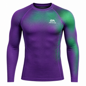 <b>Mens</b> Long Sleeve Compression Shirt Custom Gym Activewear Sports Training Fitness Rash Guard Anti-UV Front Logo Simple Design - Product Image 5