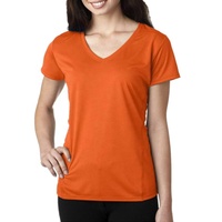 T-shirts en denim/toile écologiques pour femmes, pour impression personnalisée, manches courtes, col en V, tissu polyester/coton