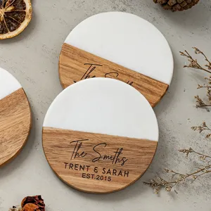 Posavasos de Madera y Mármol de Estilo Moderno para Tazas de Té y Café, Protección de Mármol de Lujo para la Mesa de la Oficina en el Hogar - Product Image 3