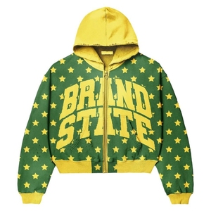 Streetwear personnalisé 500 Gsm poids lourd Vintage lavage à l'acide soleil fané en détresse Patch Applique broderie fermeture éclair strass à capuche - Product Image 3