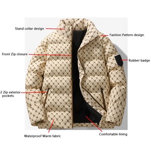 Venta al por mayor de encargo OEM impreso chaqueta acolchada para los hombres con logotipo personalizado chaqueta de invierno informal para los hombres con bolsillos - Product Image 5