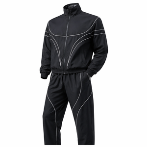 Men’s <b>Black</b> Reflective Tracksuit Set Lightweight <b>Windbreaker</b> Jacket & Jogger Pants Custom Logo Sportswear Streetwear Tracksuit - Product Image 3