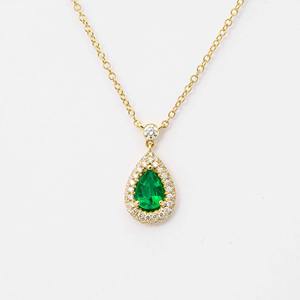 Luxury 14K Solid Gold 3.60ct Pear Shape <b>Emerald</b> and Diamond <b>Pendant</b> Necklace Dainty Fine Jewelry Perfect Gift for Women Birthday - Product Image 1