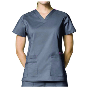 Unisex Customized Women's Nursing <b>Scrub</b> <b>Tops</b> Short Sleeve Hospital Uniform with Woven Spandex/Polyester Fabric Digital Print Set - Product Image 1