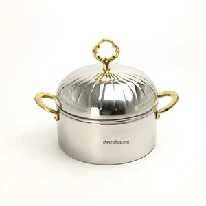 Cazuela de acero inoxidable martillado de diseño árabe de lujo con tapa Calentador de alimentos de metal dorado y olla caliente para uso en cocina y restaurantes - Product Image 6