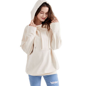 Sweat à capuche en polaire ample pour femmes couleur unie sweat à épaules dénudées 100% coton imperméable décontracté Style de rue pour l'hiver - Product Image 6