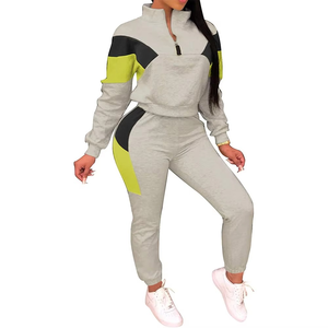 Survêtement en coton pour dames vente en gros 2025 ensemble de survêtements pour femmes logo personnalisé femmes survêtement couleur bloc femme costume - Product Image 3